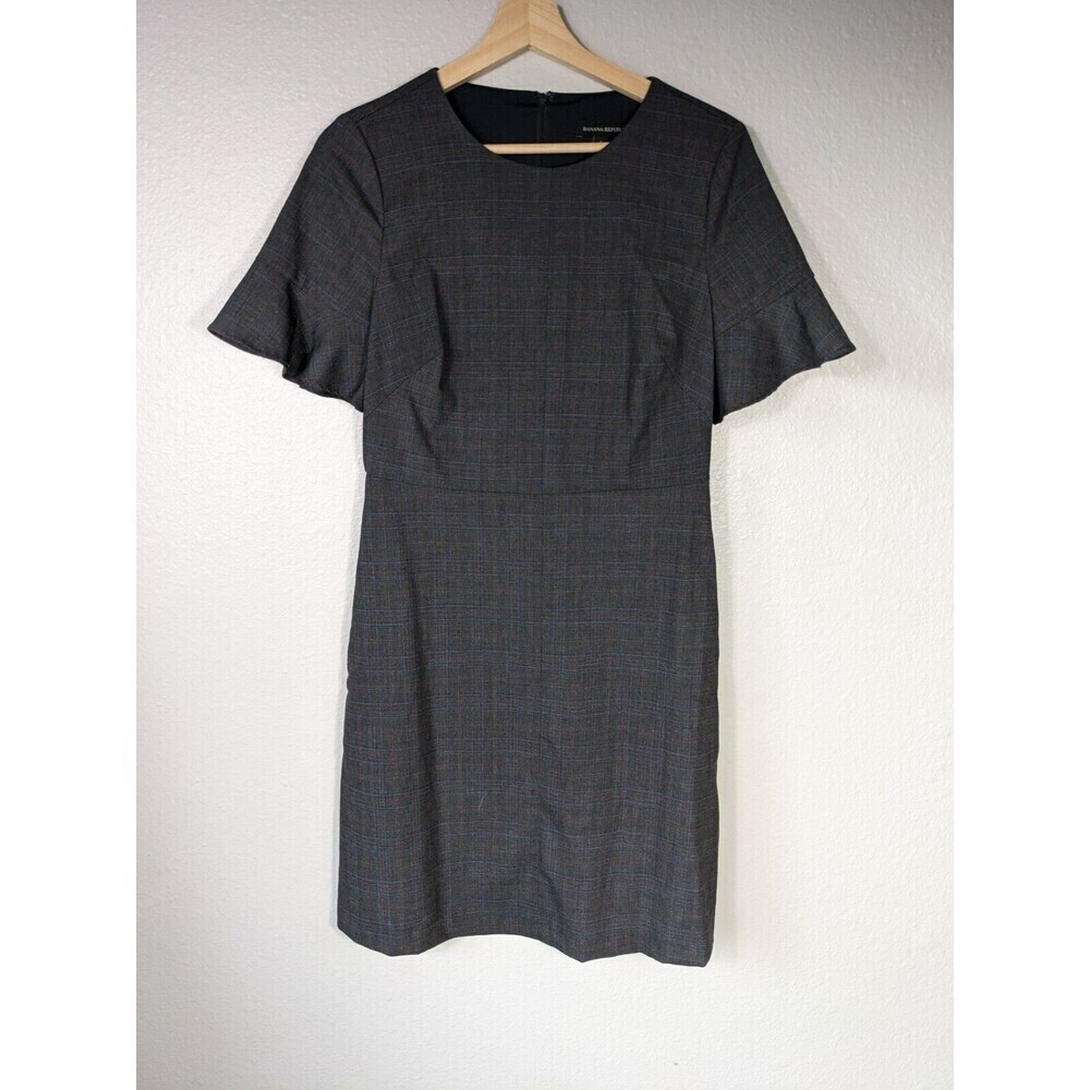 Banana Republic Gray Plaid Business Formal Sheath Dress Women's Size 4 N49